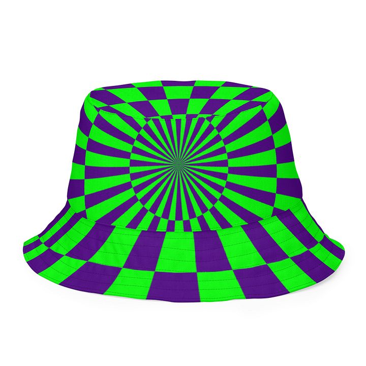Twisted Circus Style Reversible Bucket Hat, Pink Blue Green Purple Spirals Checkers Accessory product image (2)