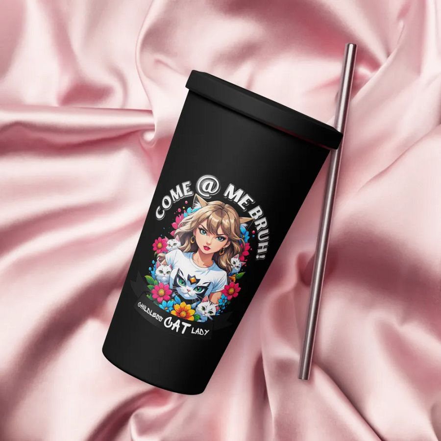 Childless Cat Lady 20 oz Tumbler Cup - Black - Insulated Tumbler with a Straw product image (4)