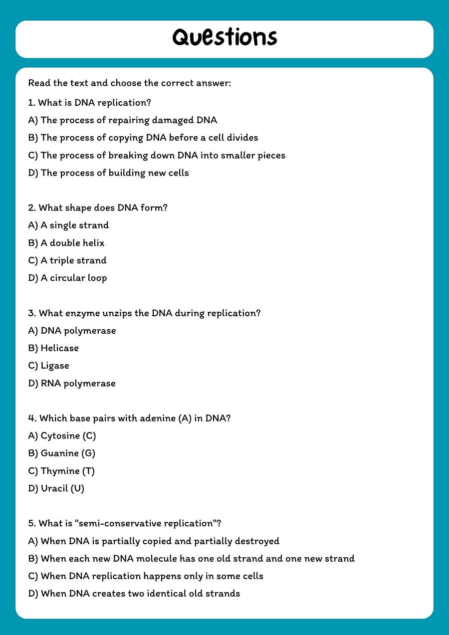 DNA Replication Reading Comprehension Passage & Questions product image (2)