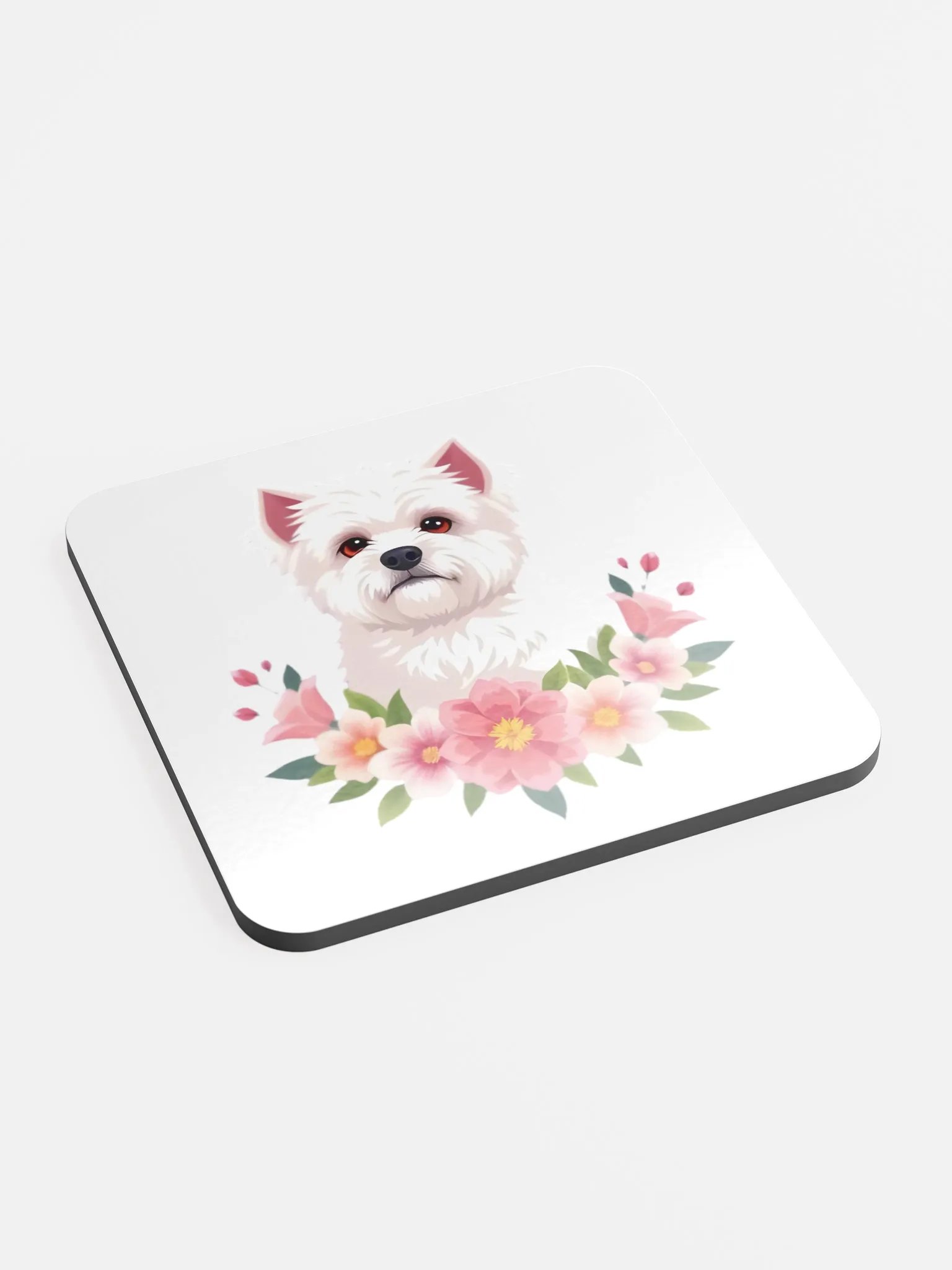 Floral Bichon Frise Cork Coaster product image (1)