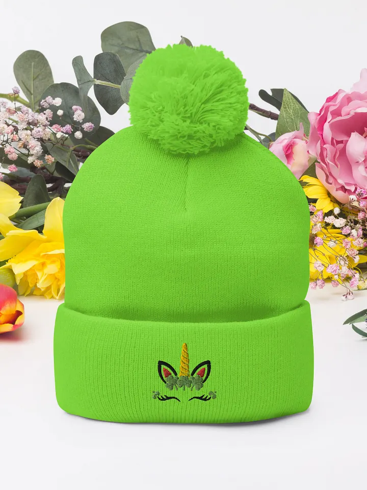 Irish Unicorn Pom-Pom Beanie with Puffy Embroidery product image (1)
