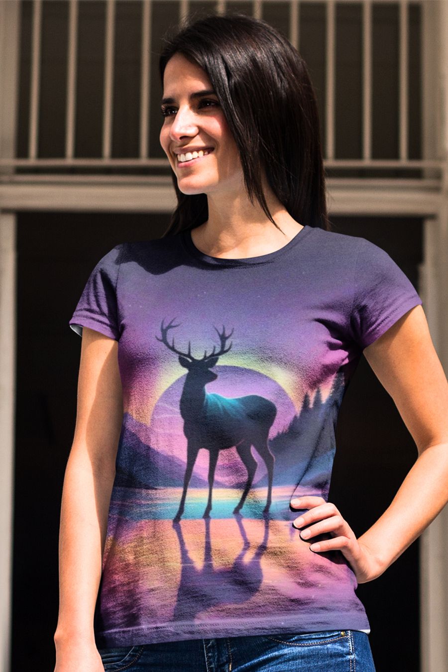 Deer at Sunset in the Wild All Over Print T-shirt product image (1)