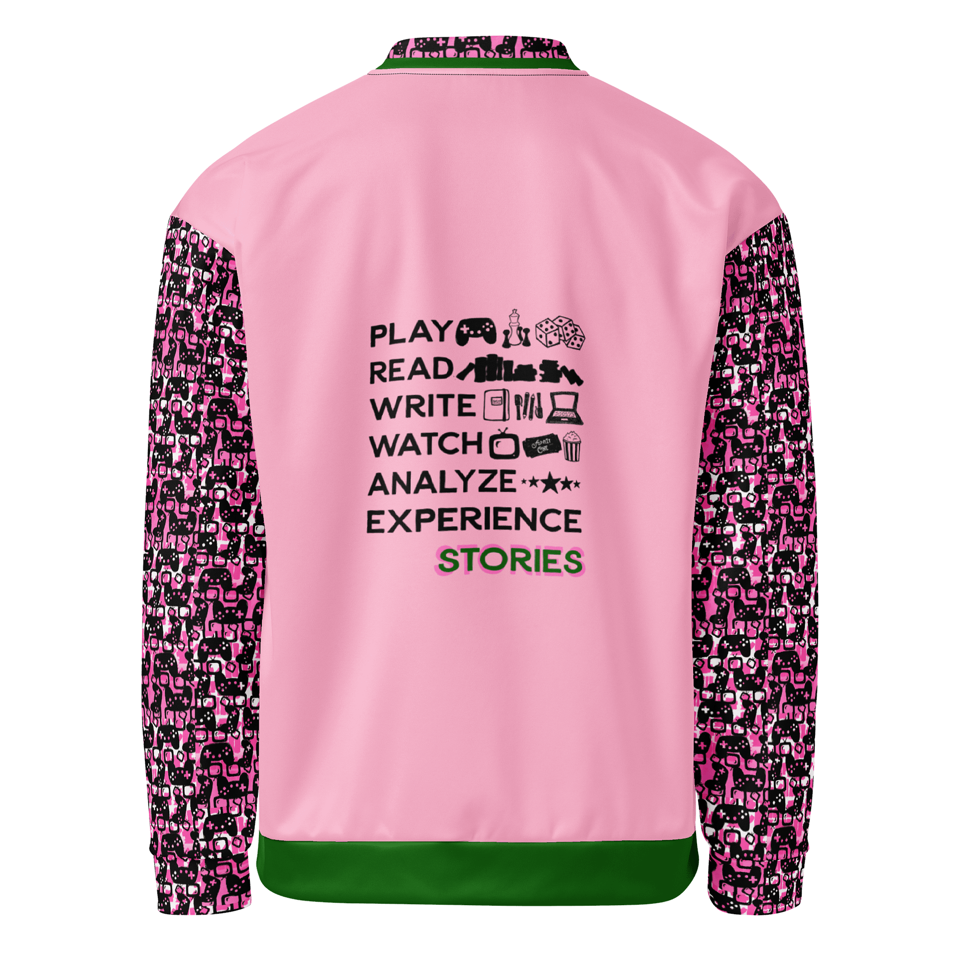 Experience Stories Unisex Bomber Jacket (Pink, Green, and Black) product image (1)
