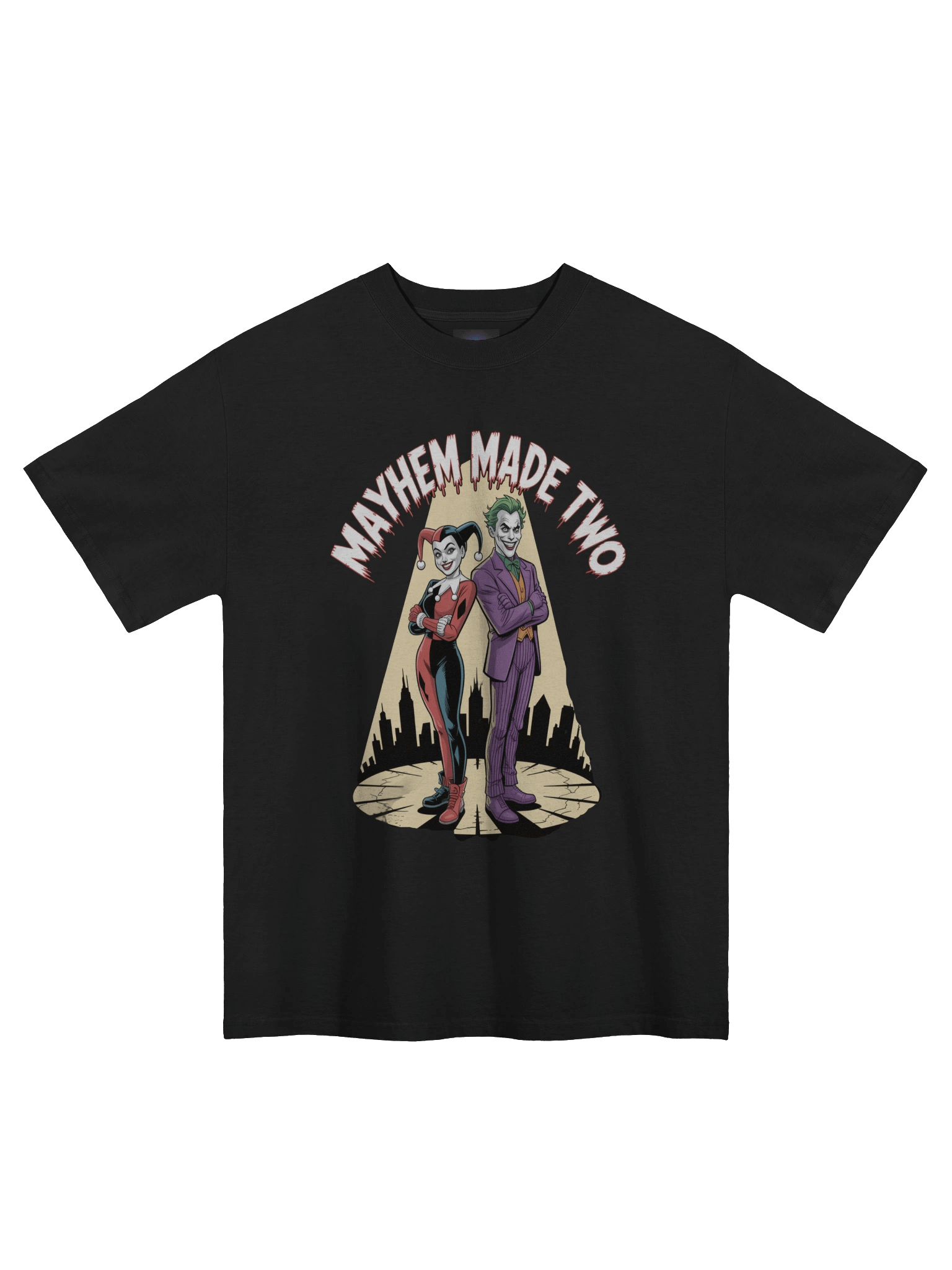 Duet of Disorder: Joker & Harley Quinn Mayhem Made Two Oversized Faded T-Shirt product image (3)