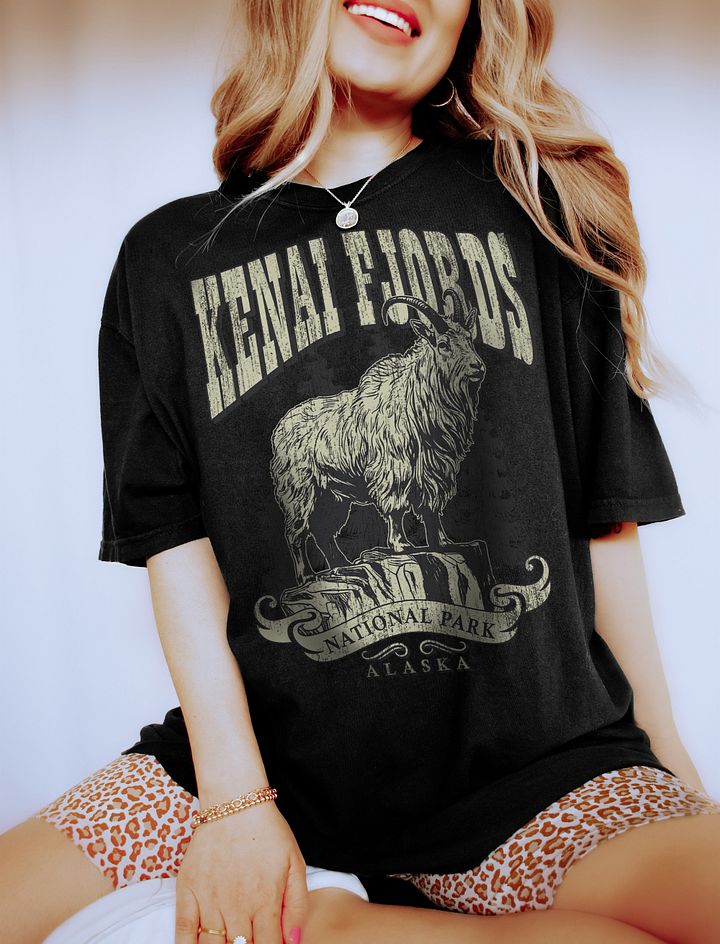 Kenai Fjords National Park, Alaska Tee | Vintage-Style Grunge Western Shirt of a Mountain Goat product image (1)