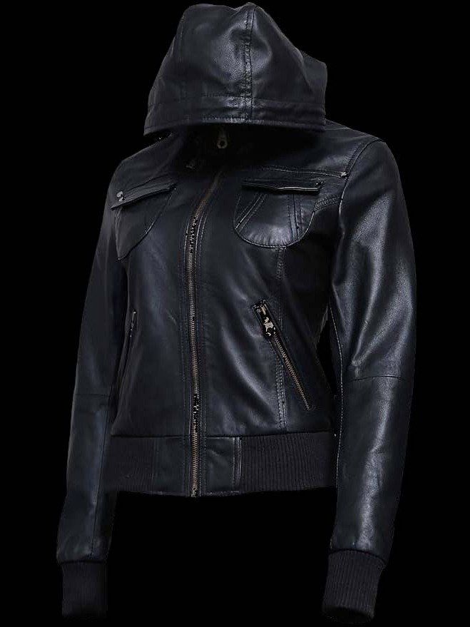 Ladies Leather Moto Jacket w Removable Hood product image (2)