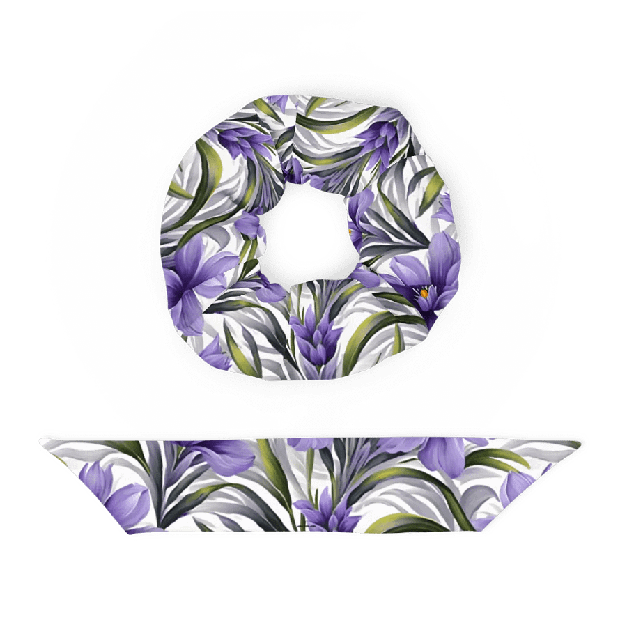 Hair Scrunchie - Purple Floral Pattern on White Background product image (4)