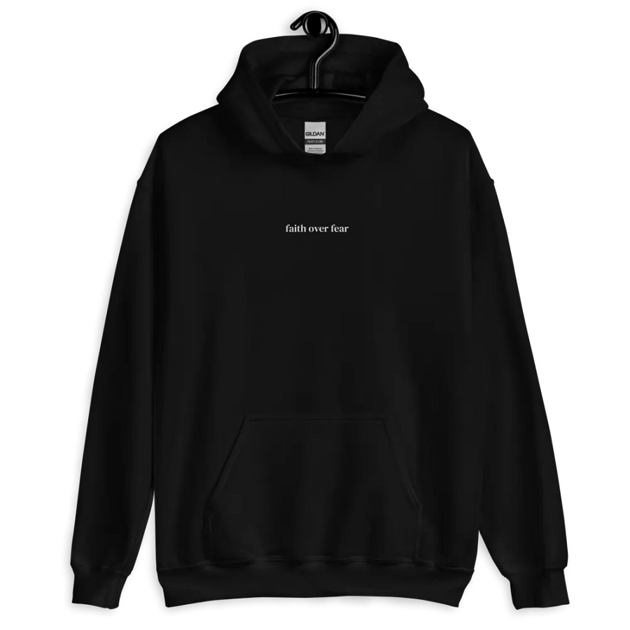 Minimalistic Unisex Faith Over Fear Embroided Hoodie (White Embroided) product image (11)