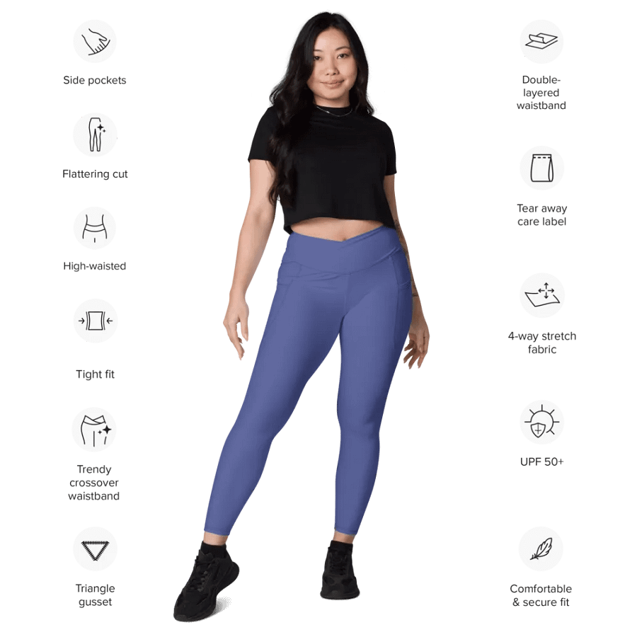 Plain Dark Purple True Summer Women's High Waisted Premium Crossover Leggings with Pockets by Treasure Pie product image (11)