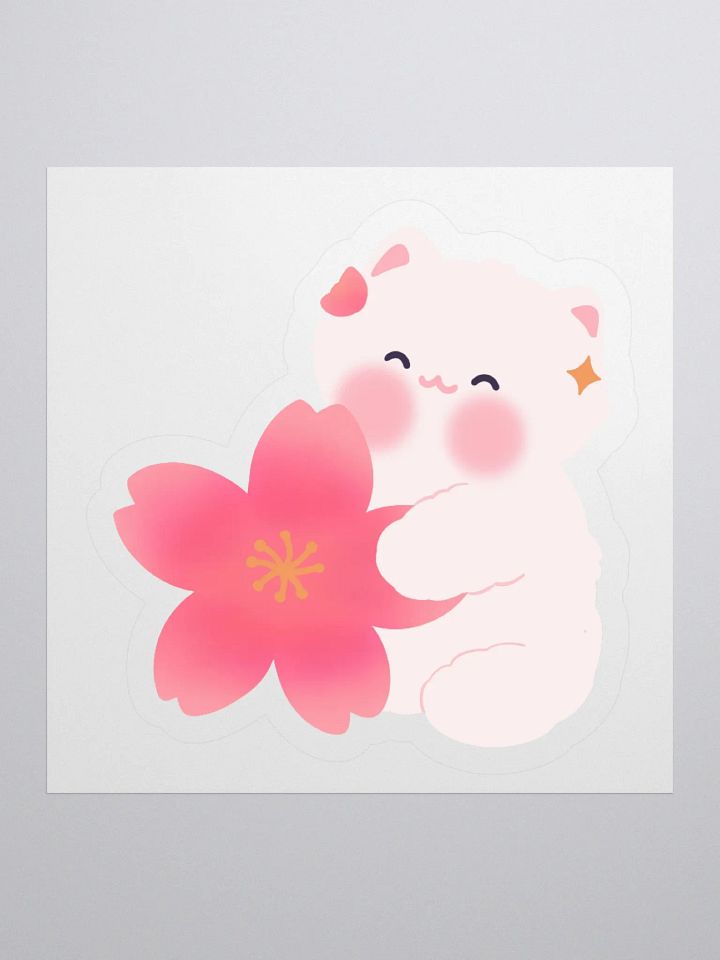 Cherry Blossom White Cat Sticker product image (1)