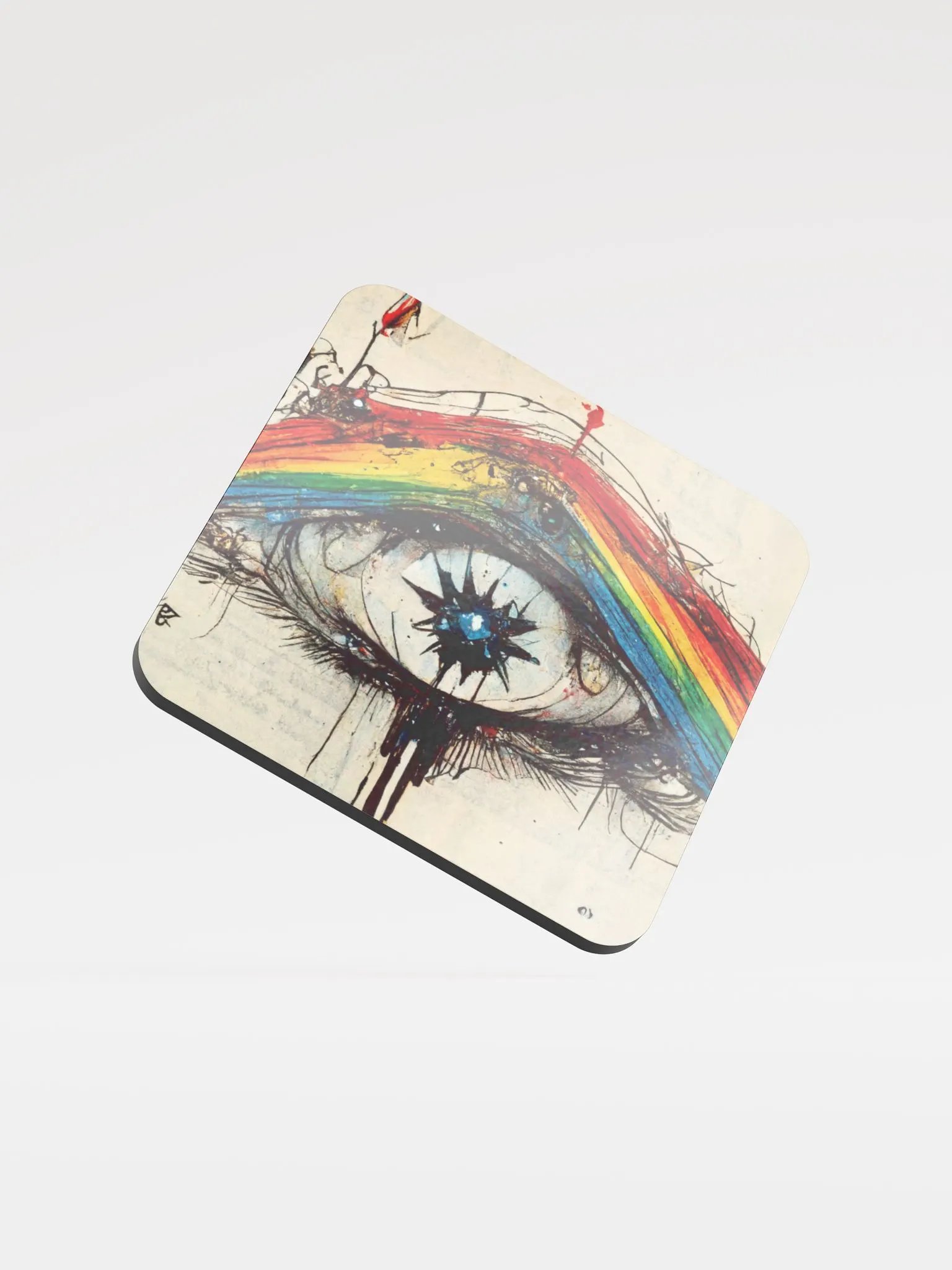 Rainbow Eye Glossed Cork Coaster product image (1)