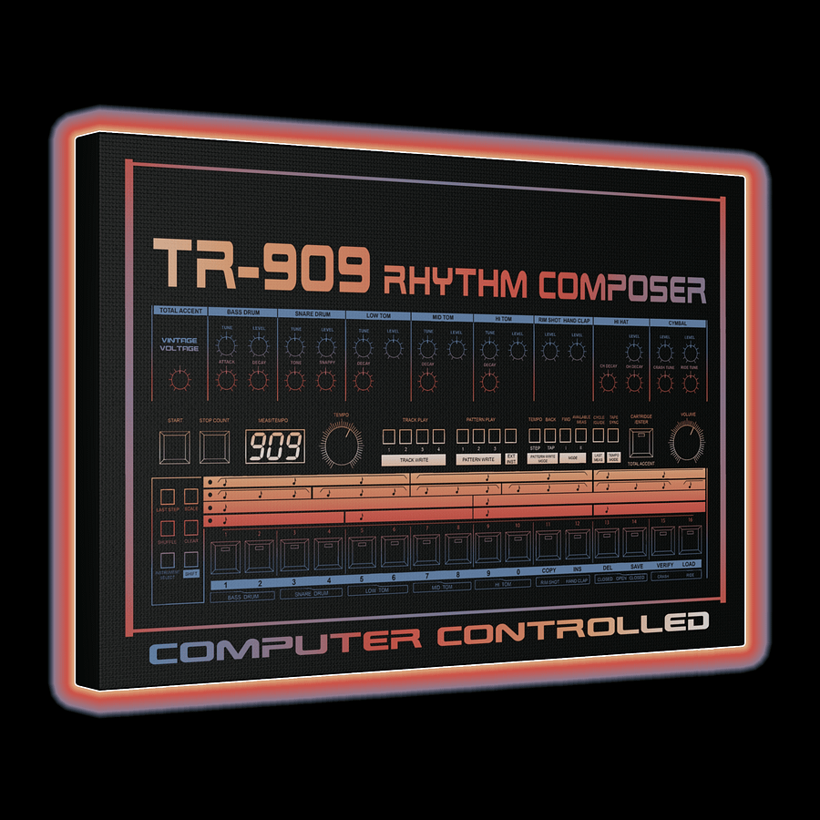TR-909 - Canvas Artwork (Roland 909 Rhythm Composer Drum Machine) by Vintage Voltage product image (1)