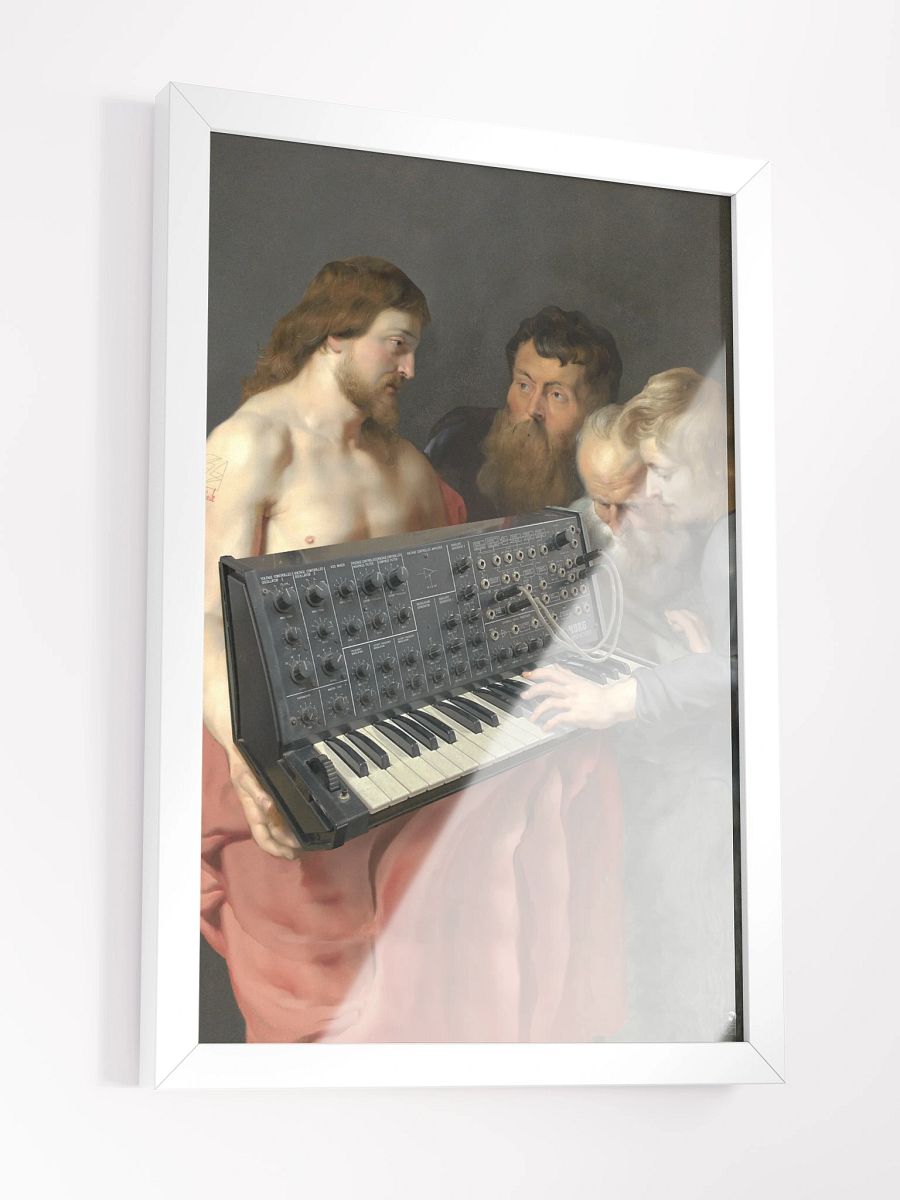 He died for our synths, by Frank Fonik (Japanese Korg MS 20), Techno EDM Framed High Quality Matte Poster product image (1)
