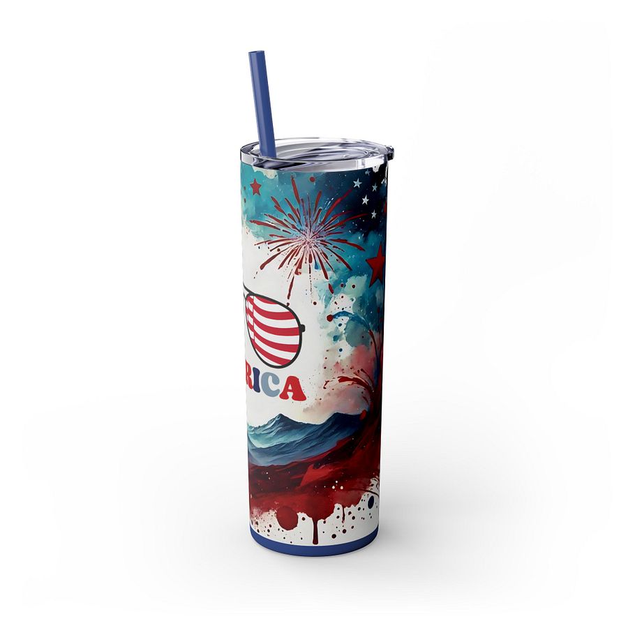 Patriotic 4th of July Tumbler Wrap | America Sunglasses Sublimation PNG | Red White Blue Fireworks 20oz Skinny Tumbler Design product image (7)