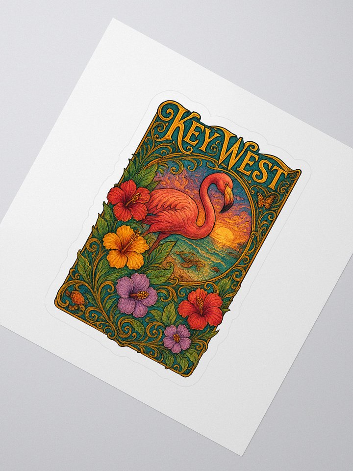 Kiss-Cut Key West Tropical Sticker with Flamingo and Hibiscus product image (1)