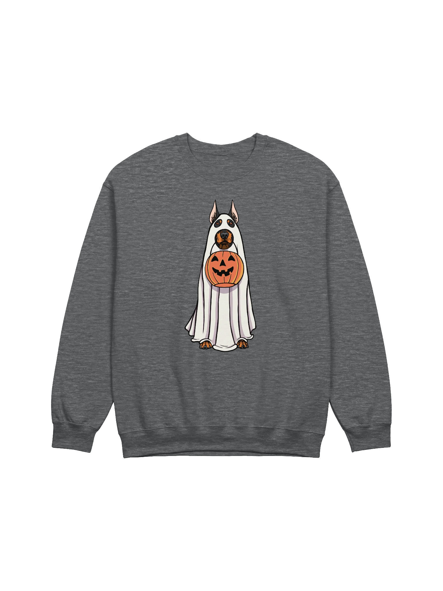 Funny Halloween Doberman Sweatshirt | Funny Doberman Wearing a Ghost Costume and Holding a Pumpkin Basket product image (3)