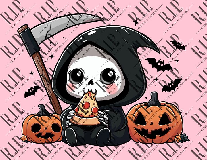 Grim Pizza Party Digital Download PNG - Full Color & Outline version product image (1)