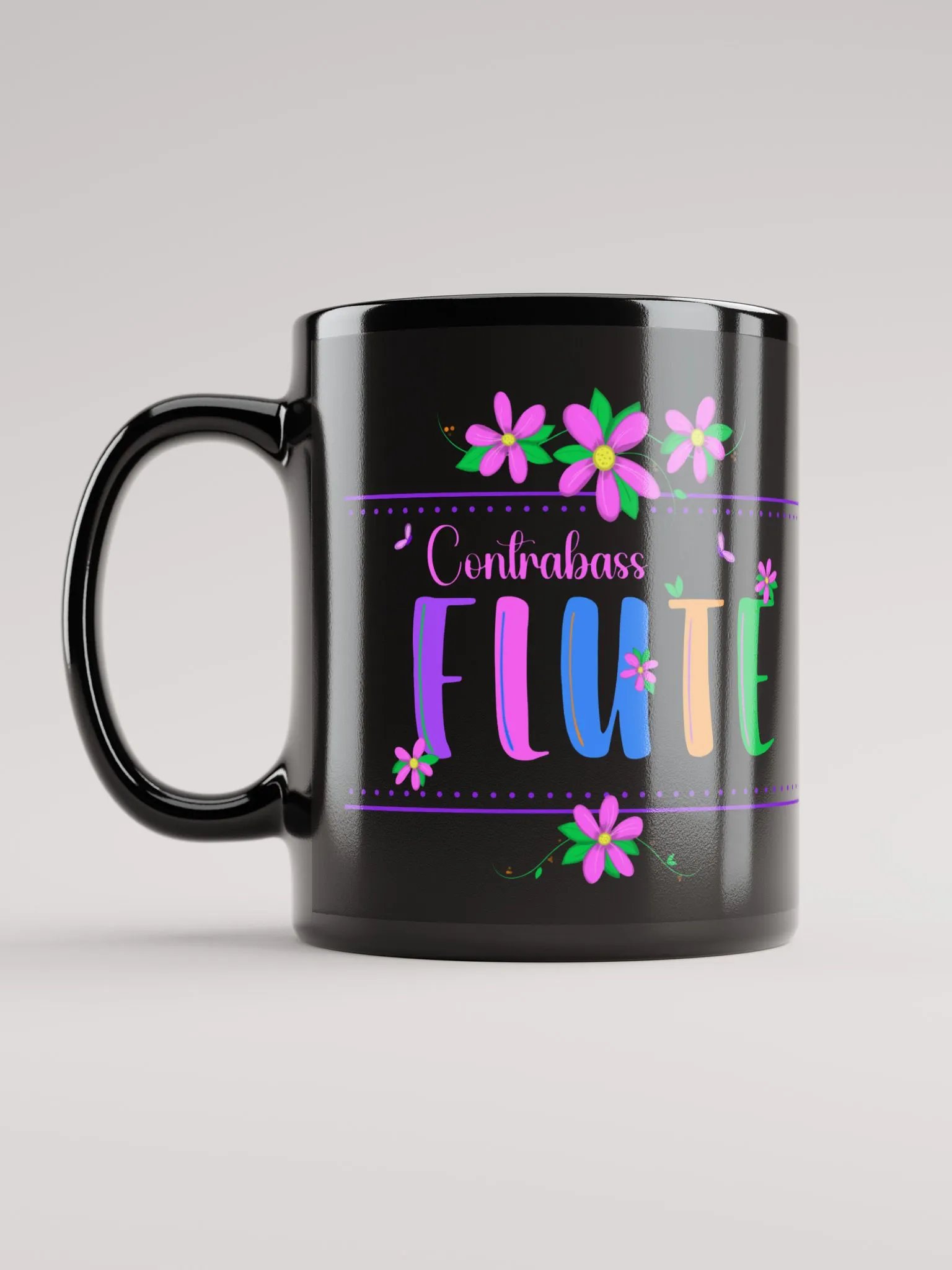 Floral Flutes Black Glossy Mug - Contrabass product image (6)