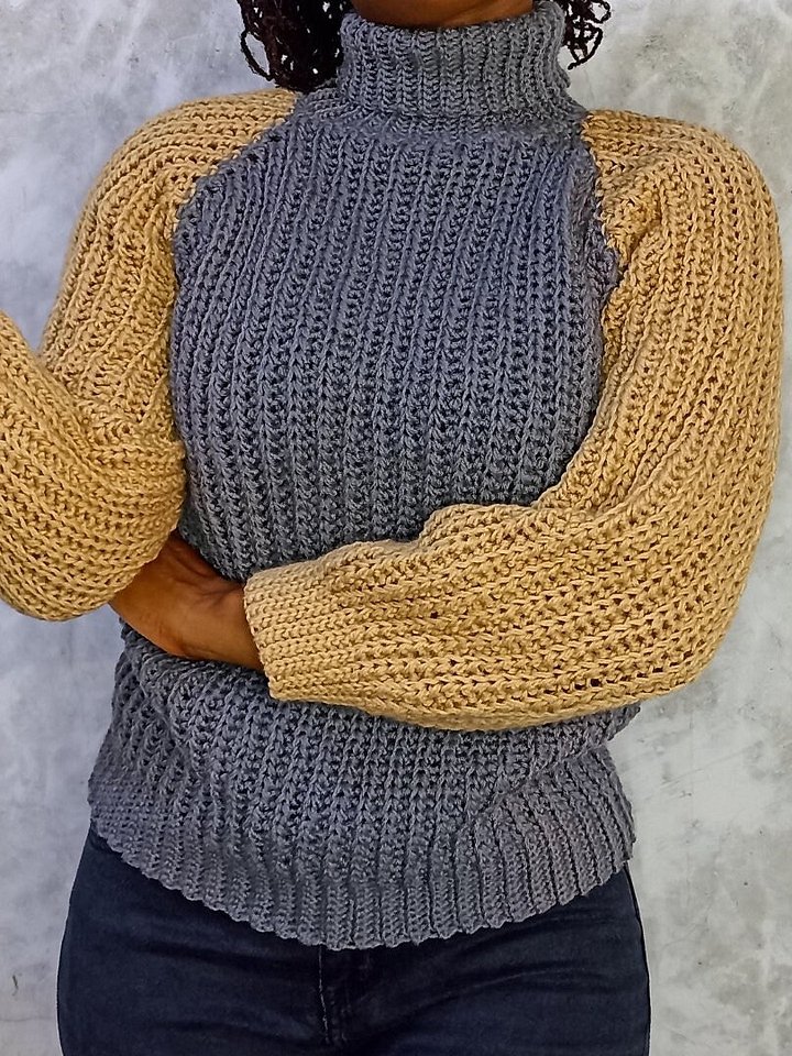 Crochet Turtle Neck Color Block Sweater Pattern product image (1)