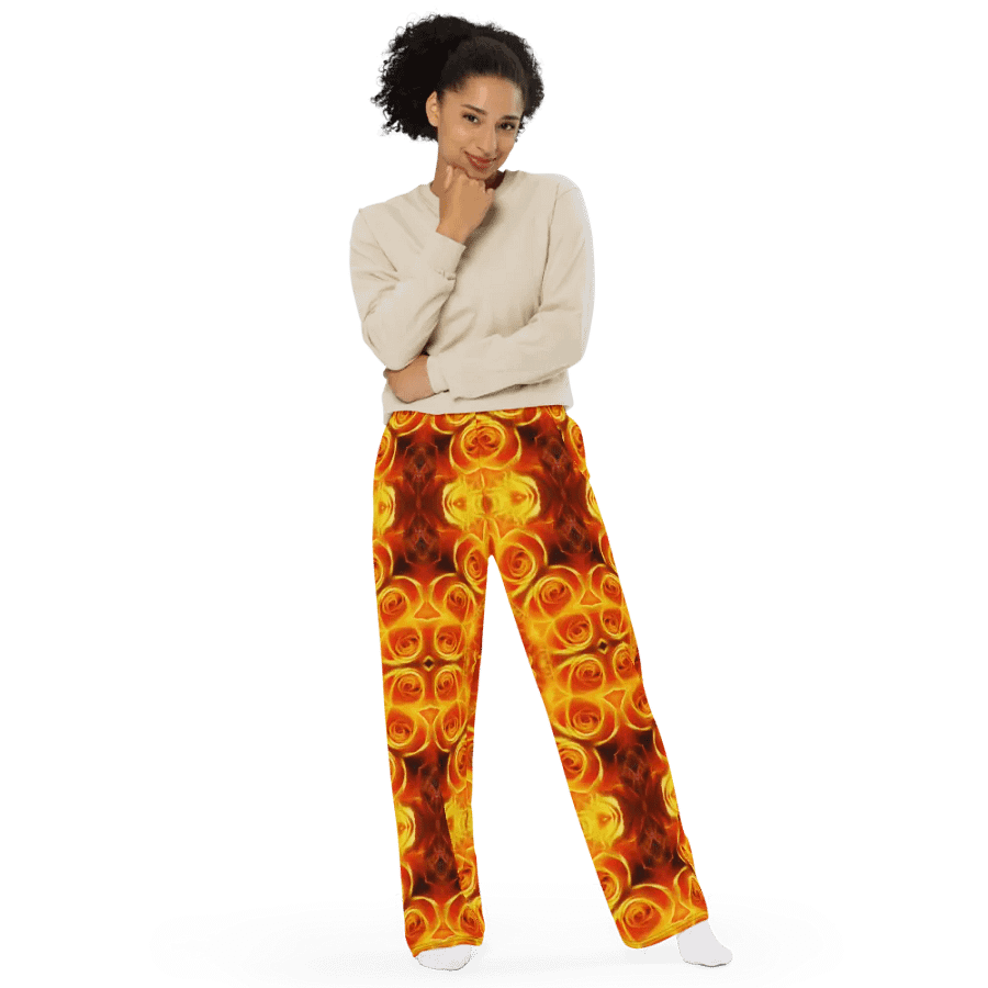 Orange Flower Petal Kaleidoscope Wideleg Pants product image (11)