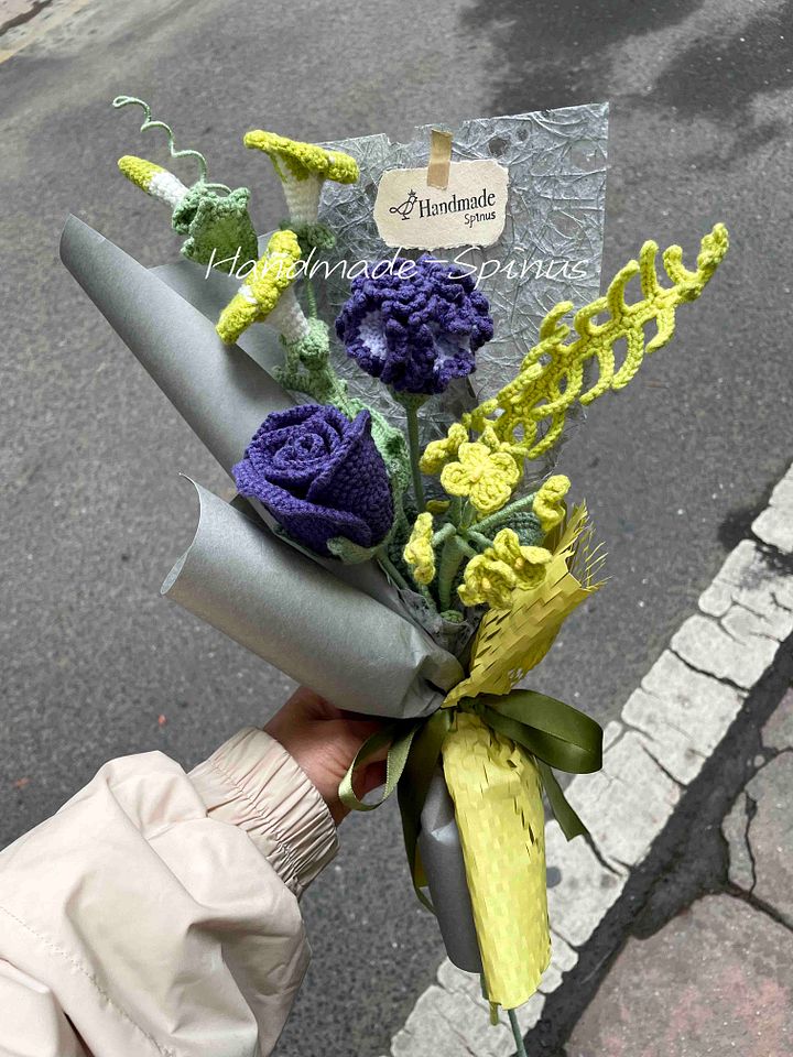 Purple & Yellow Interwoven Crochet Knit Bouquet product image (2)