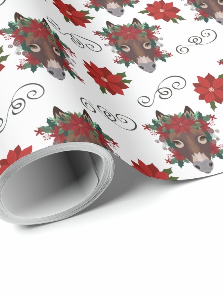 Donkey & Poinsettia Christmas Gift Wrapping Paper product image (1)