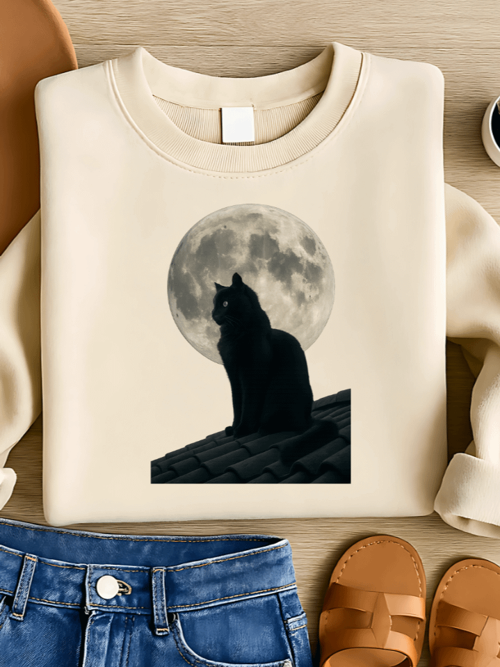 Full Moon Guardian Black Cat Sublimation PNG – Night Clipart for T-Shirts – Spooky Halloween Theme – 300 DPI Instant Digital Download product image (1)