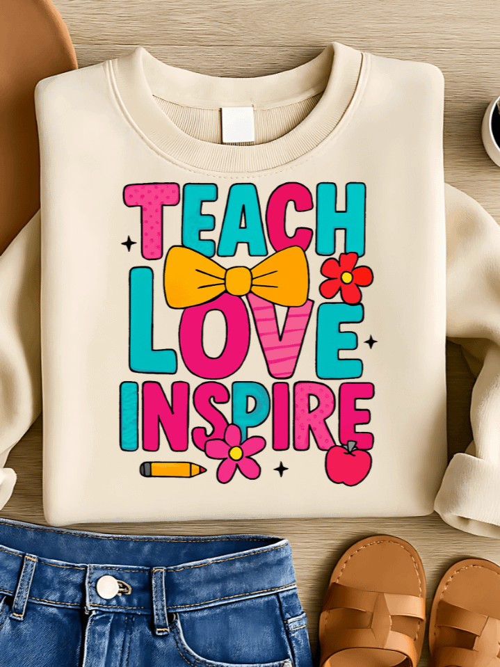 Teach Love Inspire Teacher Sublimation PNG – Inspirational Back to School Design with Heart & Rainbow Elements – Uplifting Clipart for Passionate Educators – 300 DPI Instant Download product image (1)