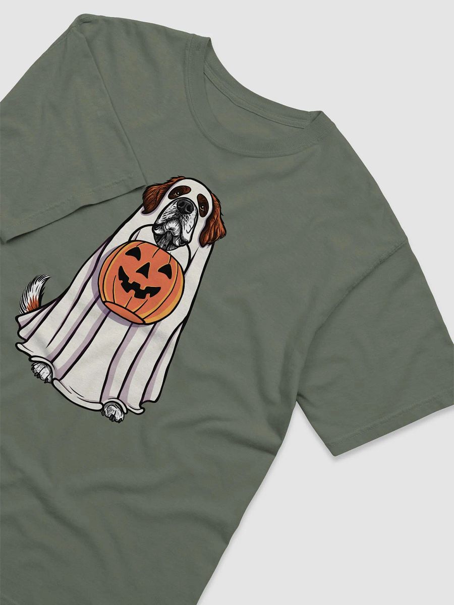 Funny Halloween Saint Bernard T-Shirt | Funny Dog Wearing a Ghost Costume and Holding a Pumpkin Basket product image (14)
