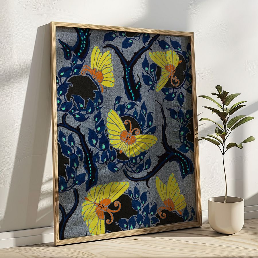 Art Nouveau Butterfly Pattern Vintage Textile Art Print product image (21)