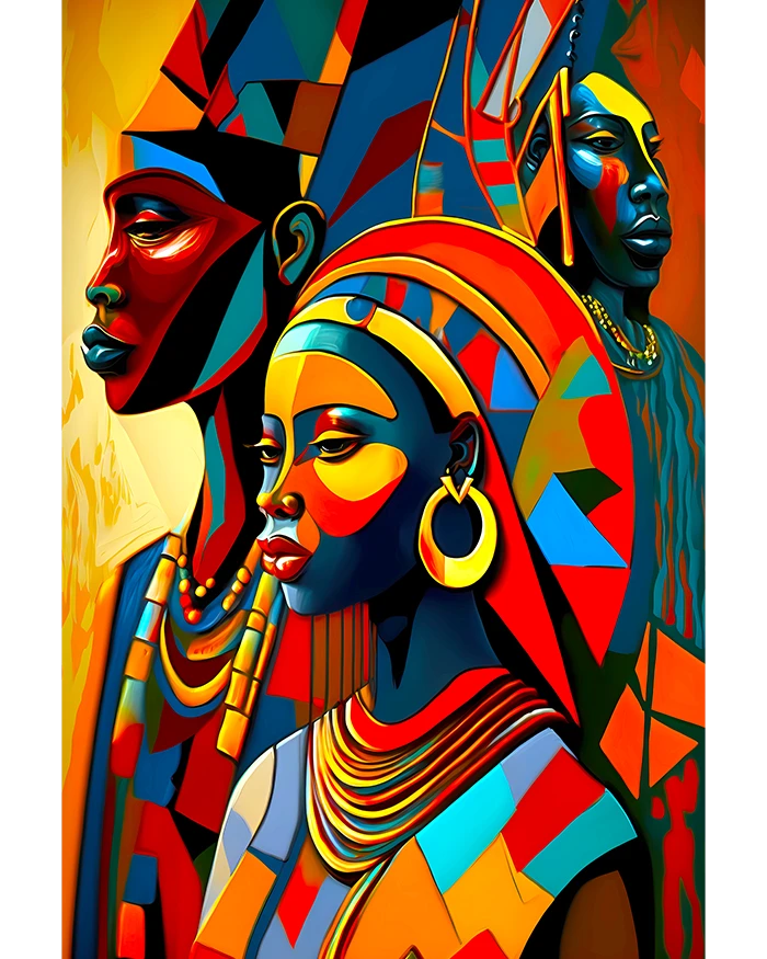 Tribute in Triptych: Stylized African Figures Africa Art Colorful Abstract Art Matte Poster product image (1)