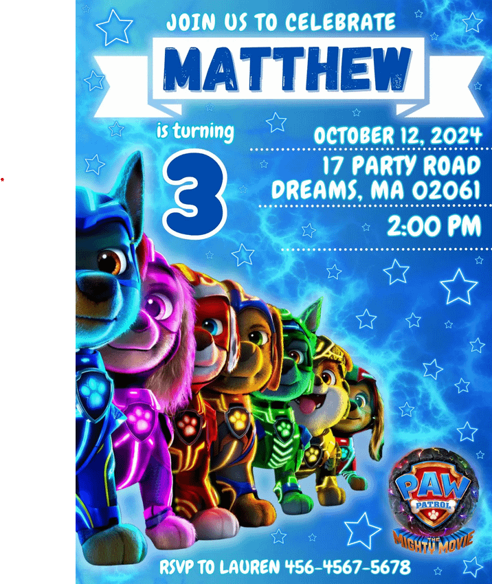 Paw Patrol The Mighty Movie Birthday Invitation - Canva - Super Paw patrol product image (2)