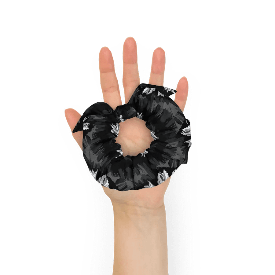 Hair Scrunchie - Painted Gray Flowers on a Black Background product image (7)