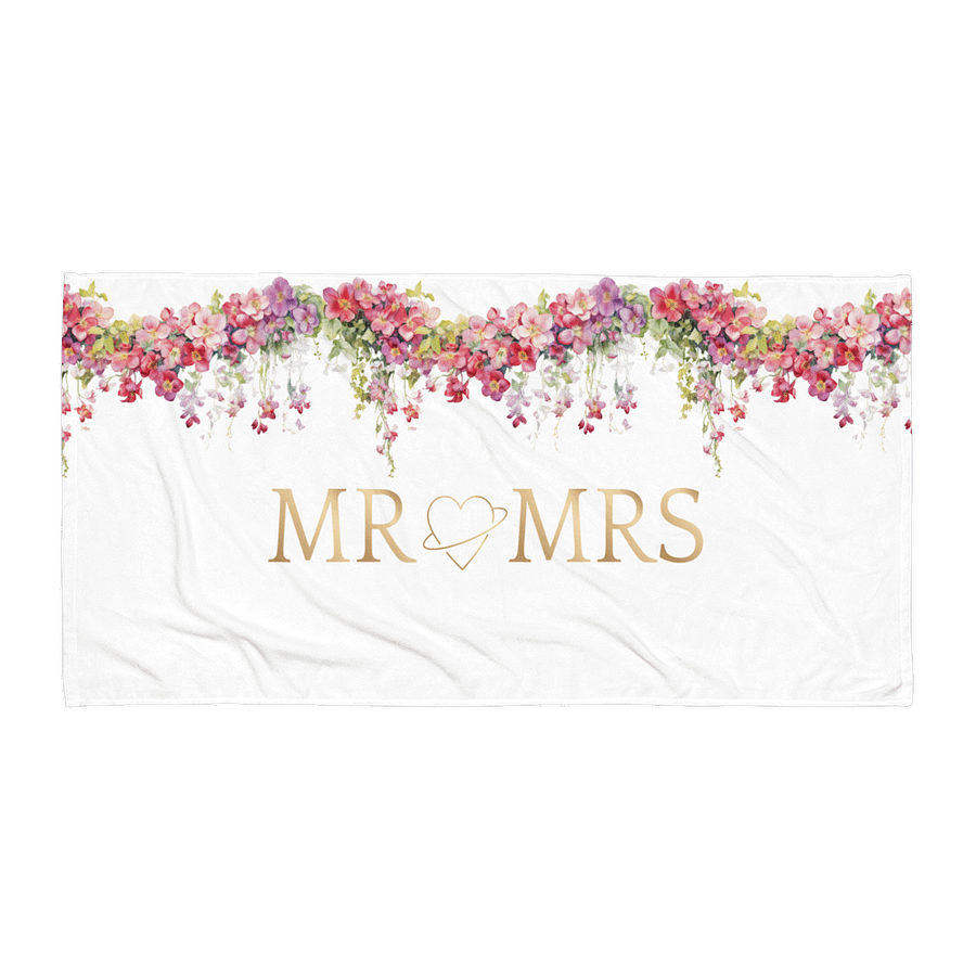 MR & MRS FLORAL TOWEL – 30"x60", COTTON TERRY BACK, WEDDING GIFT WITH BLOOMING DETAIL product image (1)