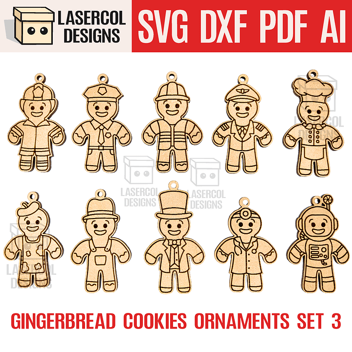 Gingerbread Cookies Christmas Ornaments Set 3 - Laser Cut Files product image (1)
