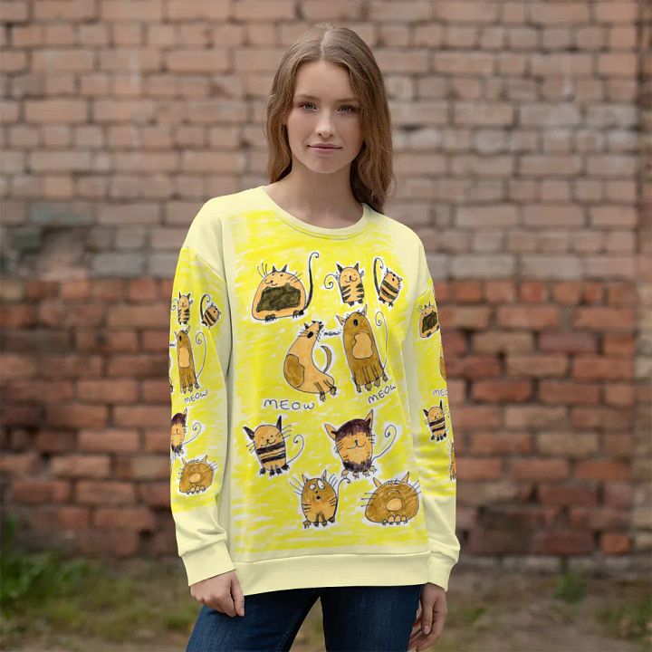 Abstract Doodle Cats Unisex All Over Print Sweatshirt product image (1)