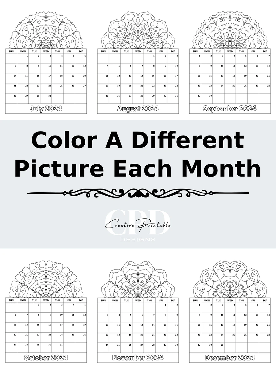 Printable 2024 Monthly Calendar With Kaleidoscope Patterns To Color product image (3)