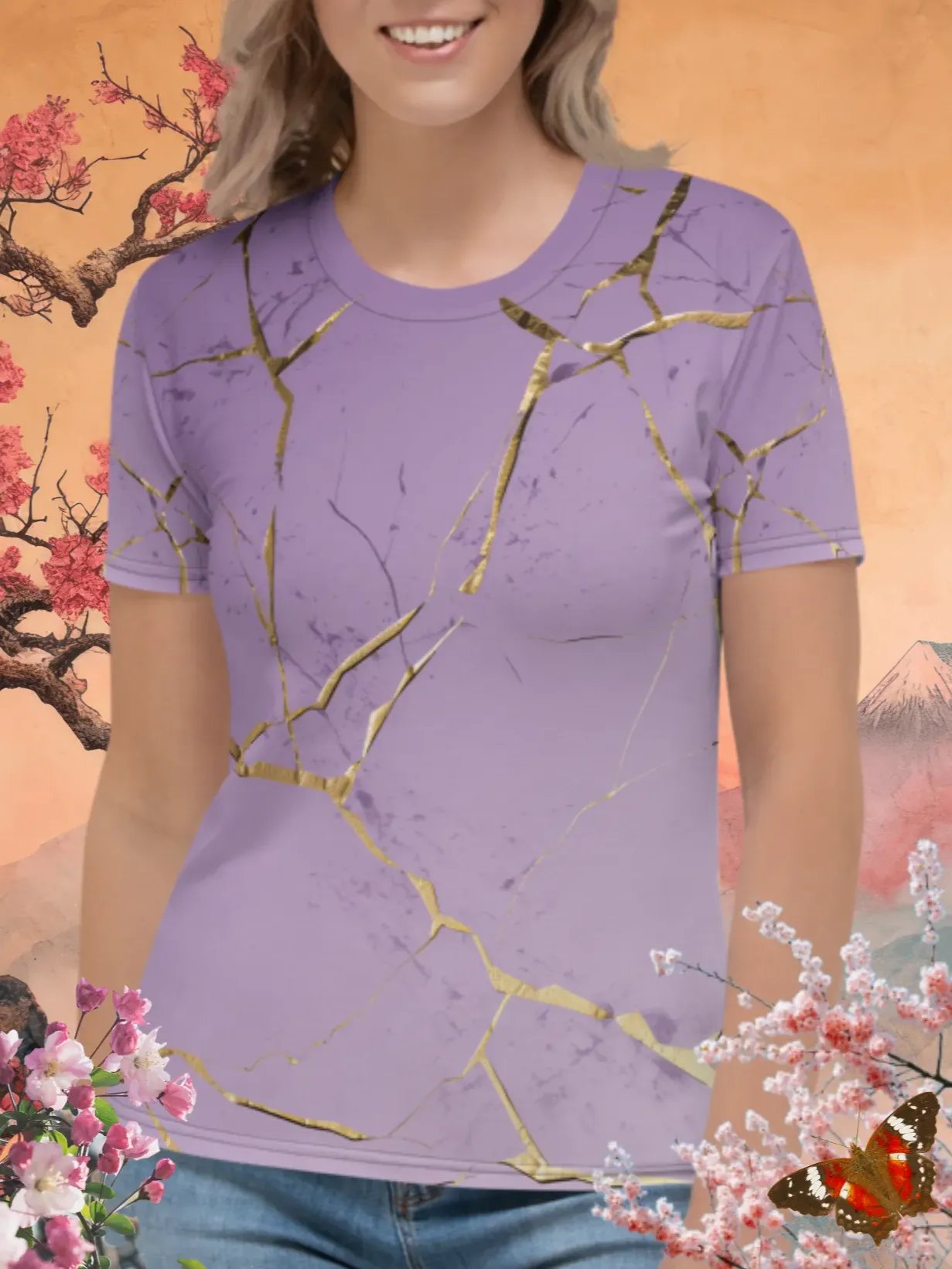Lavender Gold Kintsugi Print T-Shirt product image (1)
