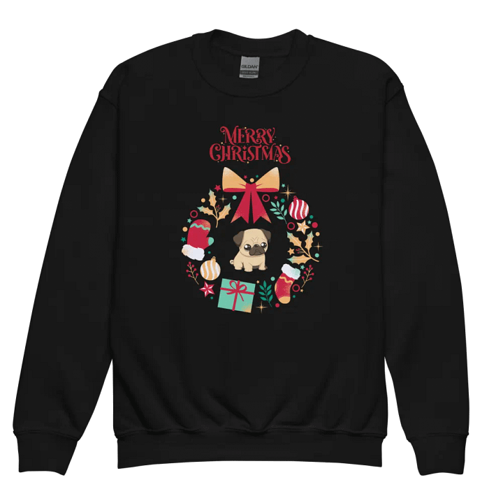 Festive Pug Christmas Wreath Youth Sweatshirt product image (2)