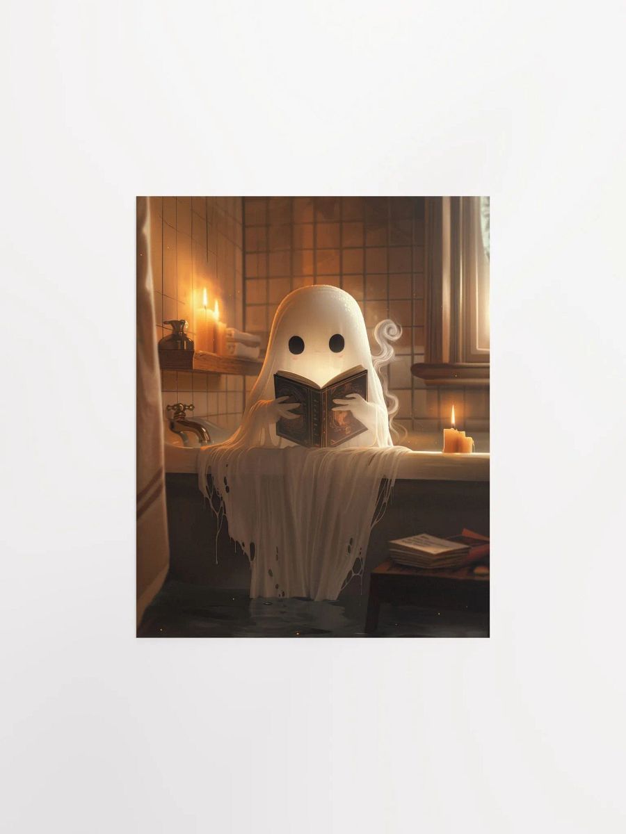 Cute Ghost Reading a Book in The Bathroom Halloween Art Print product image (27)