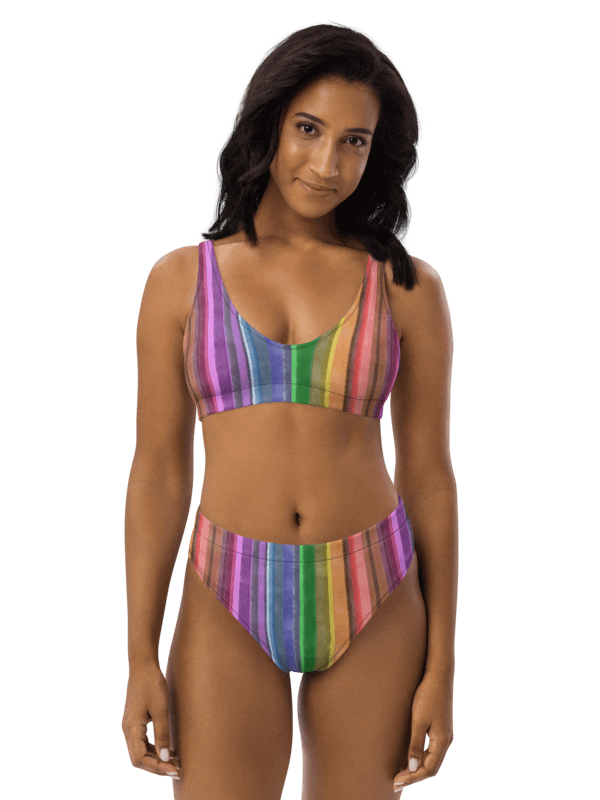 Cool Gouache Striped Women's Eco-Green Bikini Swimsuit product image (3)