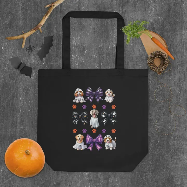 Cute Halloween Dog Ghost and Bow Tote Bag Design1 product image (1)