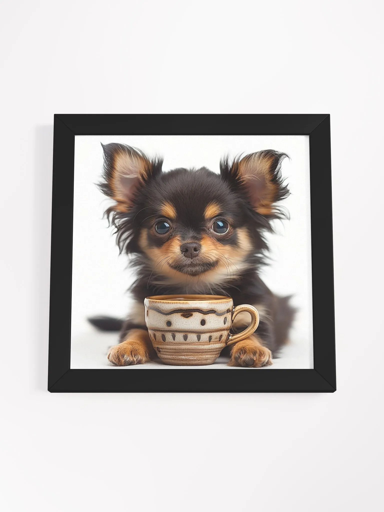 Cute Coffee Lover Brown and Black Chihuahua Framed Wall Art product image (33)