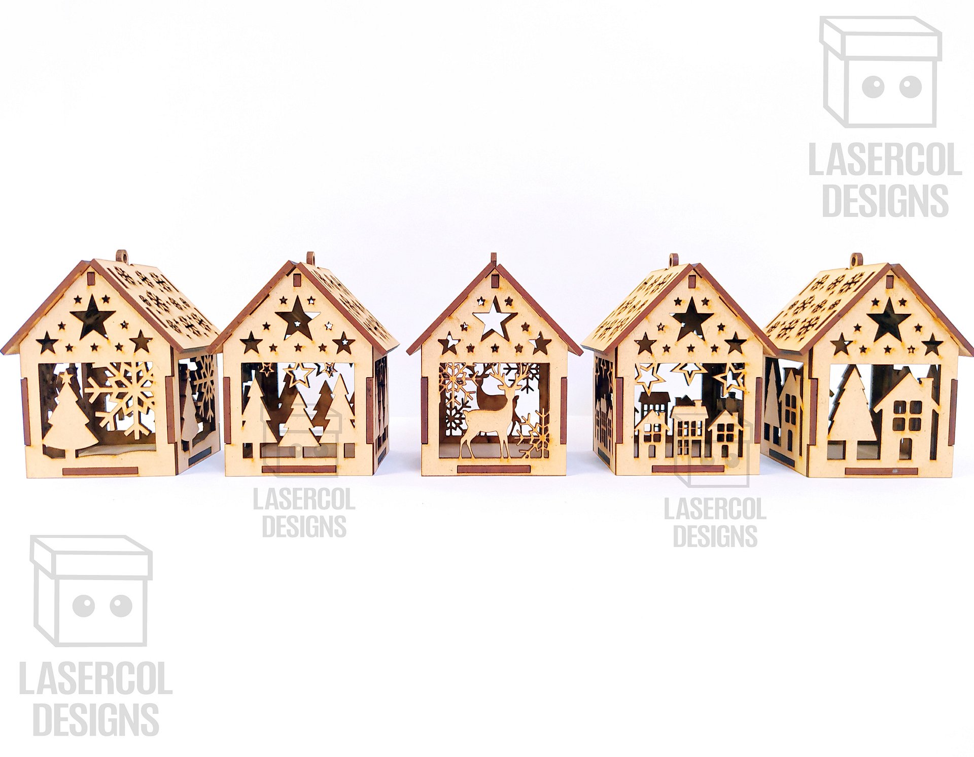 Christmas House Ornaments Set 4 (2 Sizes, 5 Styles) - Laser Cut Files product image (7)