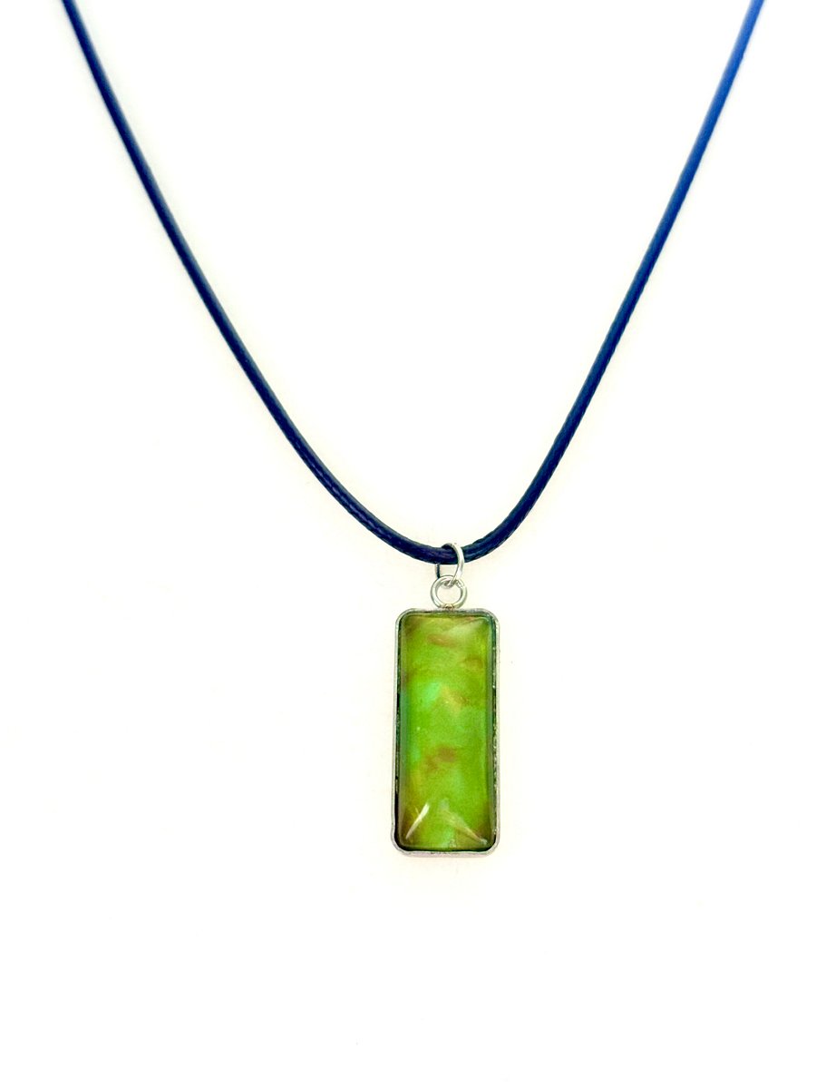 Electric Tide Pendant Necklace | Lime Green | Rectangle Cabochon | Monique Faella Designs™ | MFD-00152 product image (3)