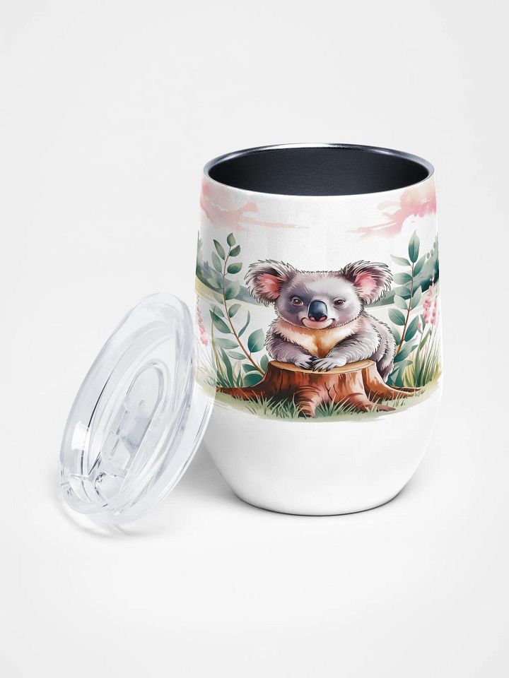 Gentle Koala in Eucalyptus 12 Oz Wine Tumbler – Serene Koala & Wildflower Watercolor Design product image (1)