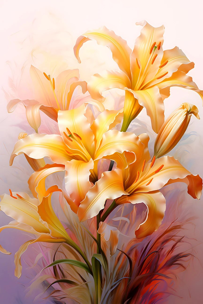 Radiant Golden Lilies Poster: Luxurious Botanical Art for Elegant Home Decor Matte Poster product image (1)