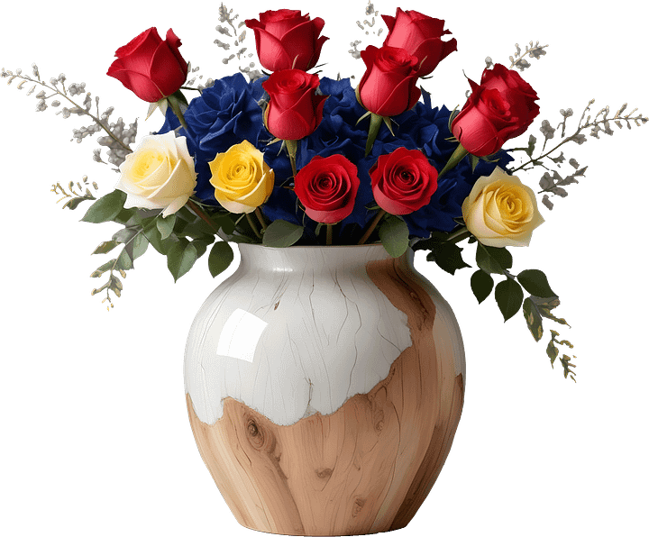 Rustic Romance Wooden Vase with Multicolor Roses PNG product image (1)