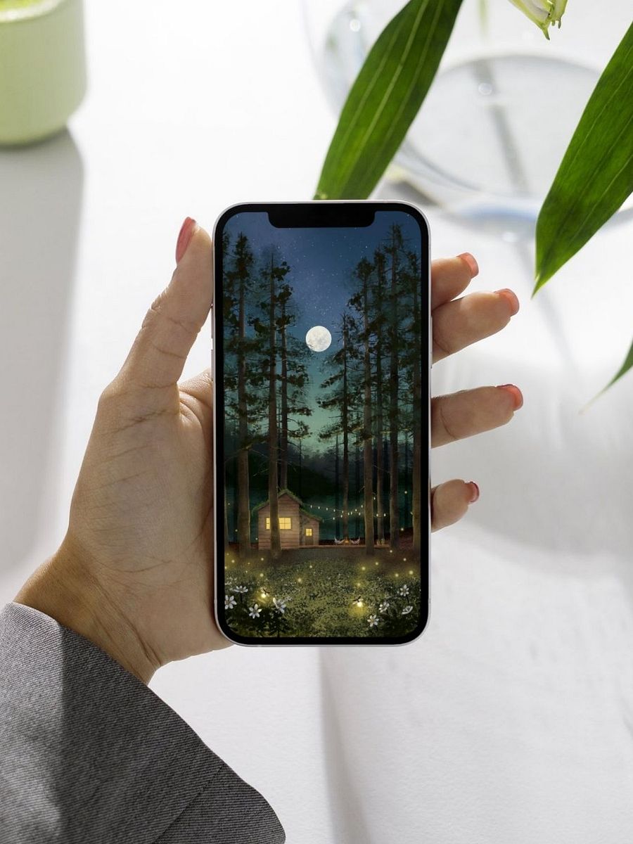 Cabin in the Woods Under a Full Moon Wallpaper and Animated Screensaver product image (3)