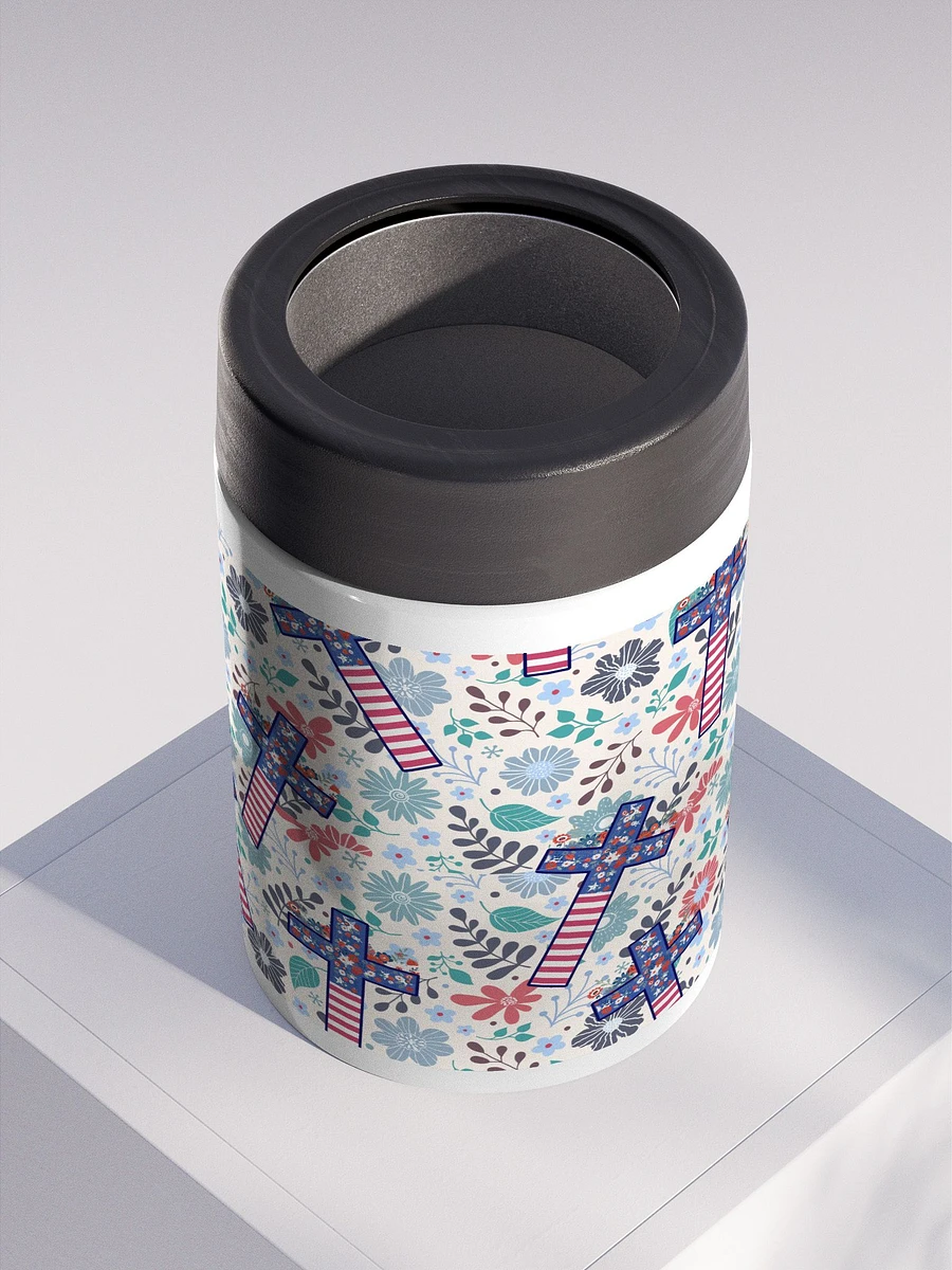 Floral Patriotic Cross Patterned Stainless Steel Koozie product image (2)